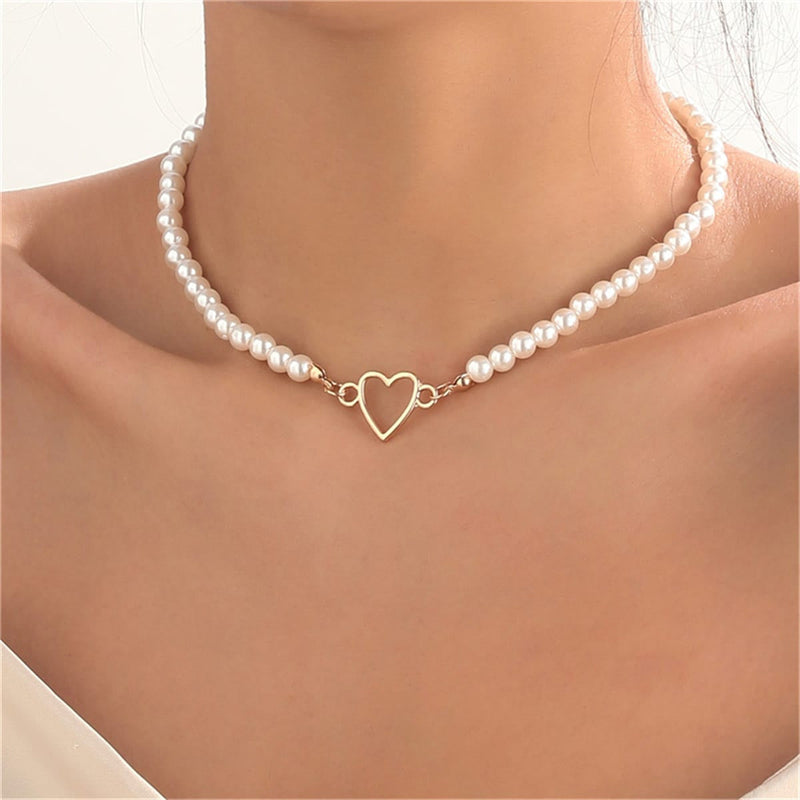 Golden Heart Pearl Necklace